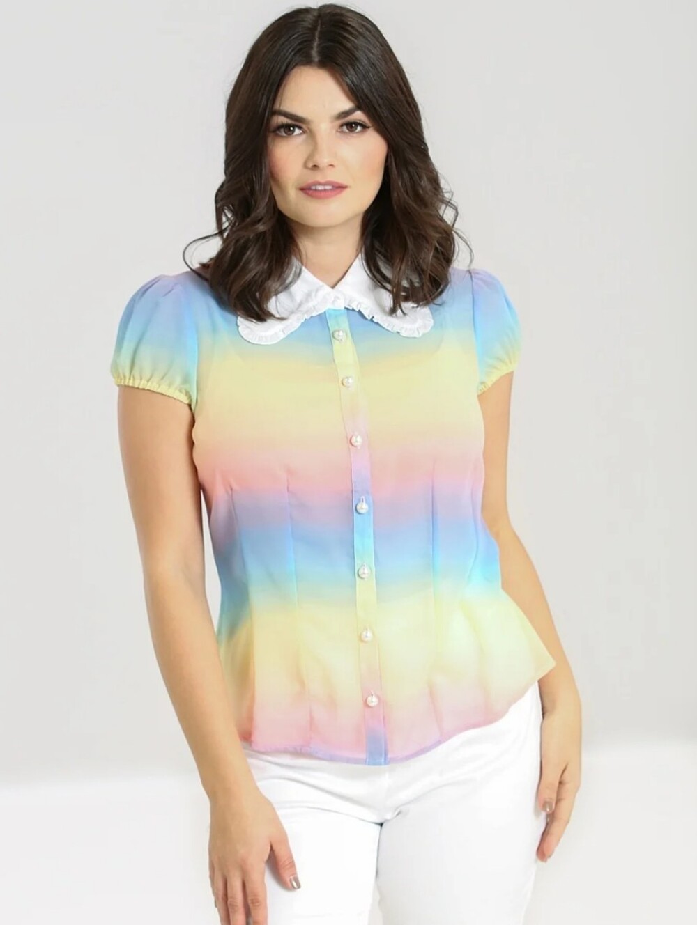 NWT Hell Bunny Multi Colour Pastel Peter Pan Collar Halo Blouse